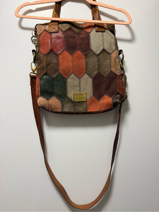 Fossil Handbags - Fossil Patchwork Hexagon Leather Crossbody in Brown, Tan, Orange, Green